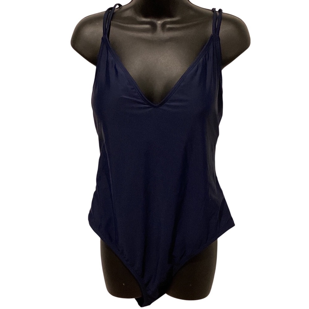 Hurley Womens Navy Blue V-Neck Crisscross Back‎ One Piece Swimsuit Size Medium